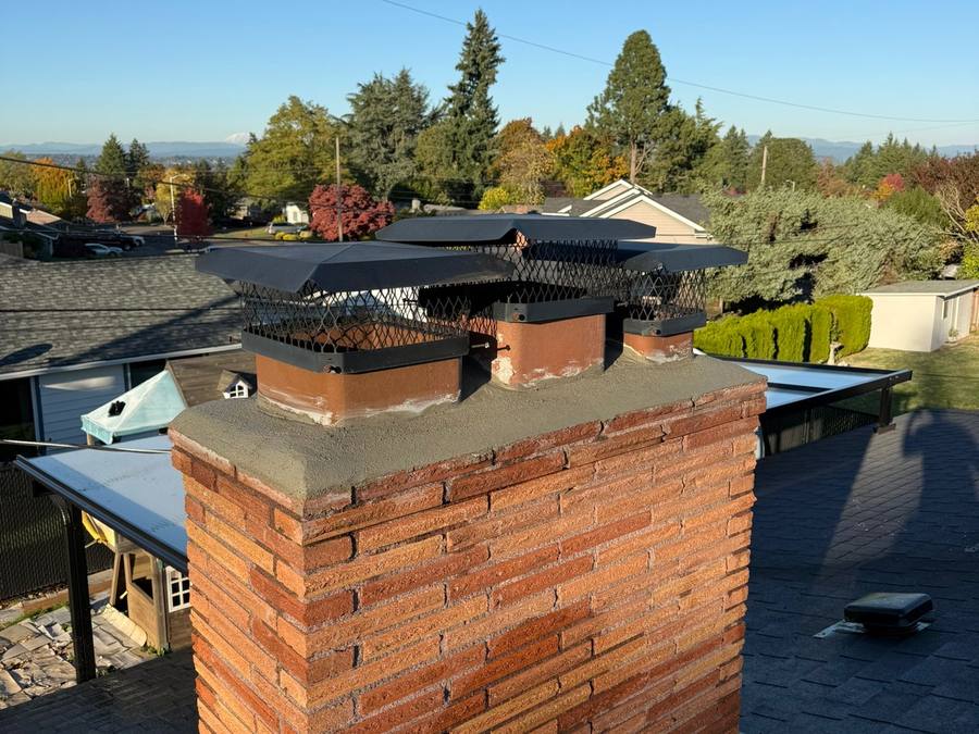 Portland home with chimney and chimney cap, Forest Fresh home services.