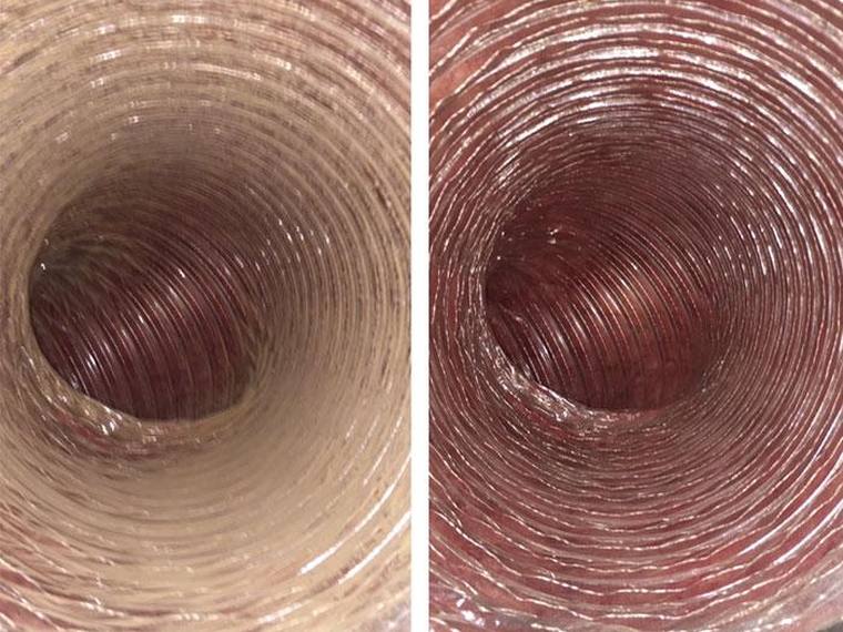 Before and after air duct cleaning showcasing HVAC service by Forest Fresh Home Solutions.