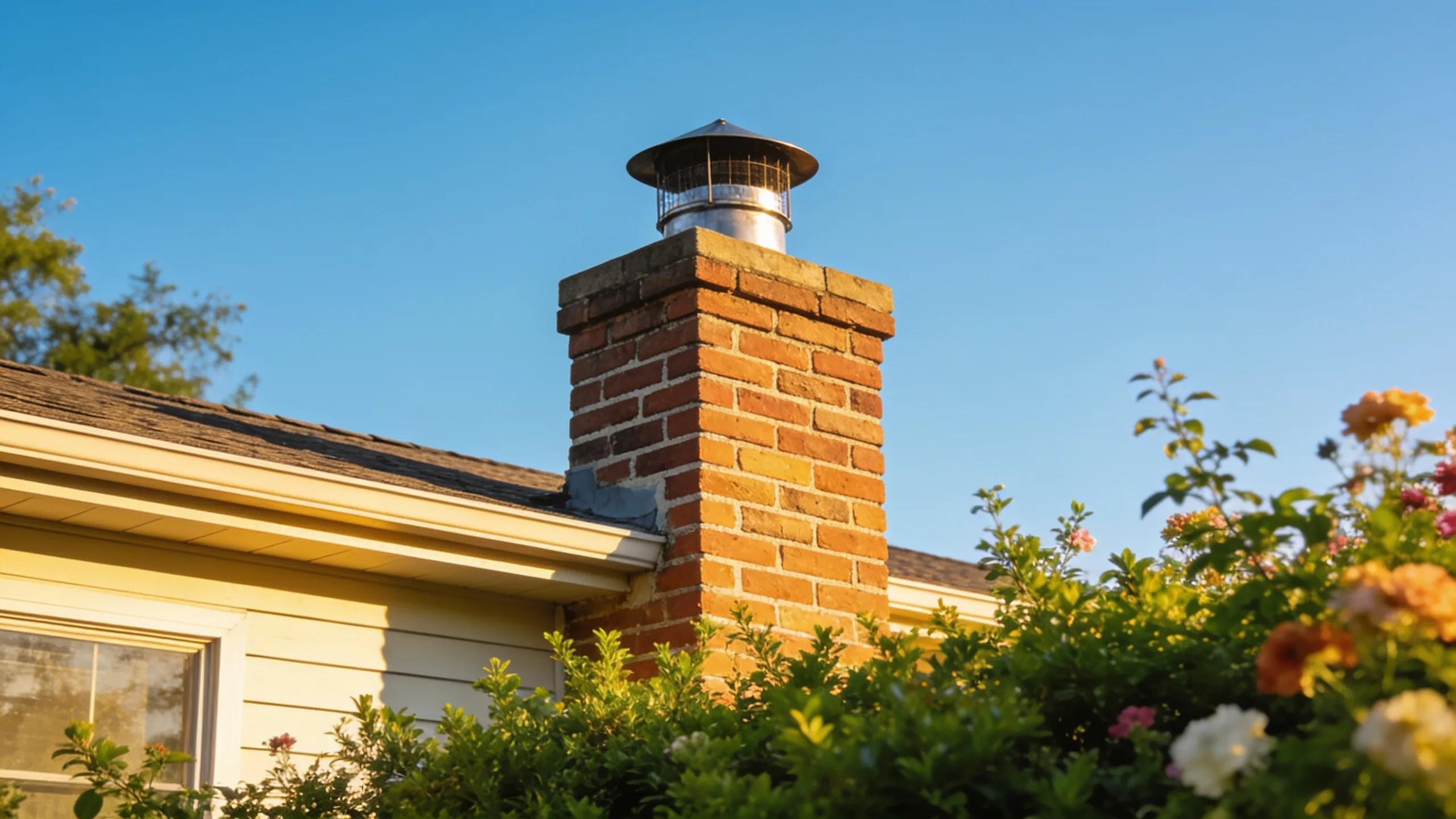 Chimney on a suburban house, emphasizing home maintenance and safety