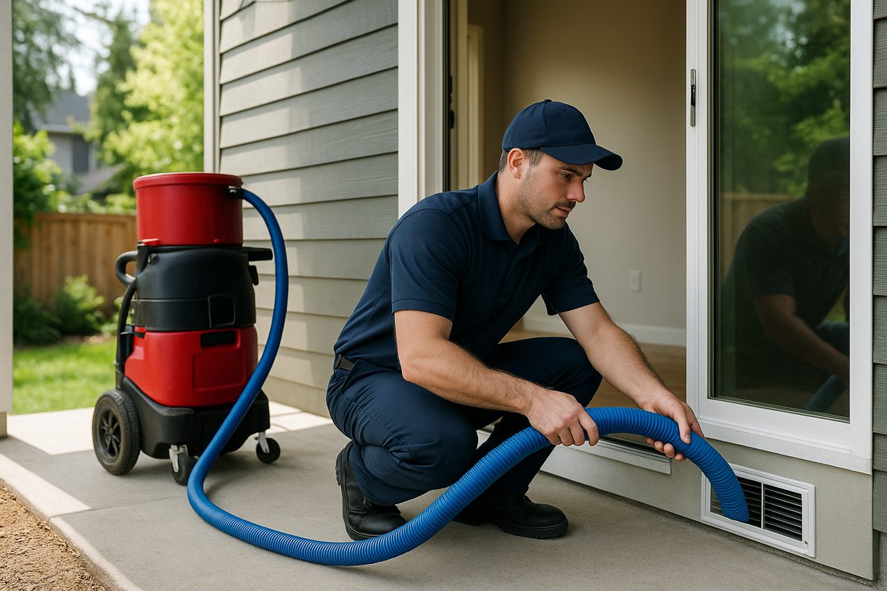 Forest Fresh technician cleaning air ducts in Portland home.
