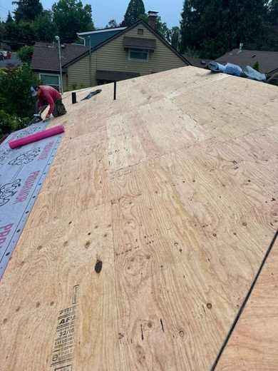 Forest Fresh technician inspecting a roof deck in Portland